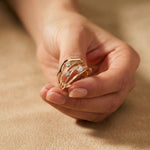 0.25 Ct Round Cut Moissanite Flowing Wave Multi-Band Ring for Women Rose Gold