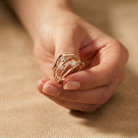 0.25 Ct Round Cut Moissanite Flowing Wave Multi-Band Ring for Women Rose Gold