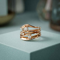 0.25 Ct Round Cut Moissanite Flowing Wave Multi-Band Ring for Women Rose Gold