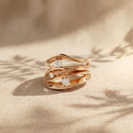 0.25 Ct Round Cut Moissanite Flowing Wave Multi-Band Ring for Women Rose Gold