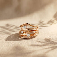 0.25 Ct Round Cut Moissanite Flowing Wave Multi-Band Ring for Women Rose Gold
