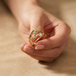 0.25 Ct Round Cut Moissanite Flowing Wave Multi-Band Ring for Women Gold