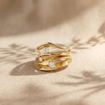 0.25 Ct Round Cut Moissanite Flowing Wave Multi-Band Ring for Women Gold