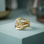 0.25 Ct Round Cut Moissanite Flowing Wave Multi-Band Ring for Women Gold