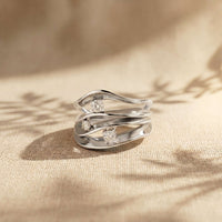 0.25 Ct Round Cut Moissanite Flowing Wave Multi-Band Ring for Women White