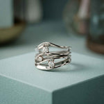 0.25 Ct Round Cut Moissanite Flowing Wave Multi-Band Ring for Women White