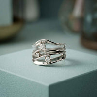 0.25 Ct Round Cut Moissanite Flowing Wave Multi-Band Ring for Women White