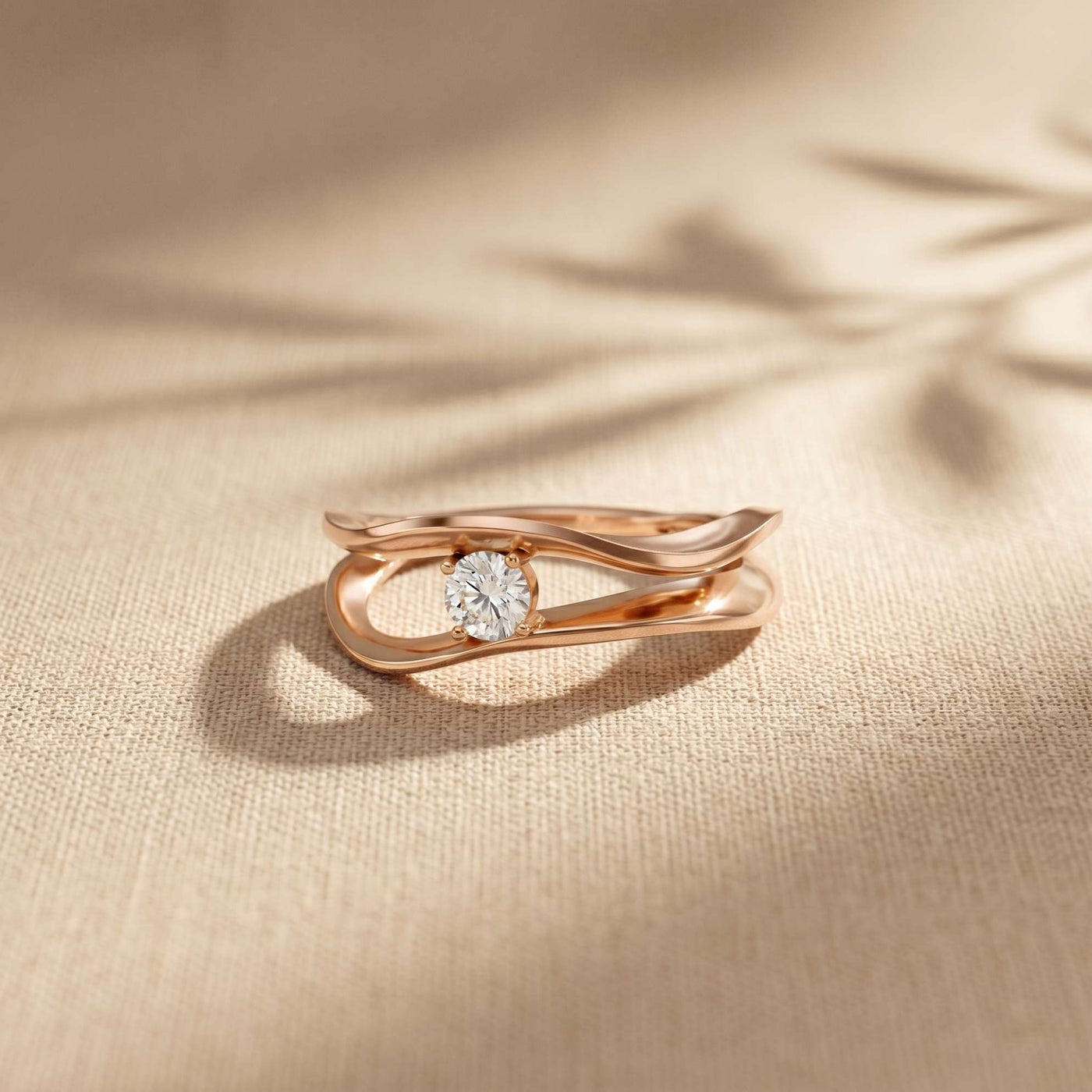 0.15 Ct Round Cut Moissanite Bypass Wave Ring for Women Rose Gold