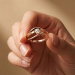 0.15 Ct Round Cut Moissanite Bypass Wave Ring for Women Rose Gold