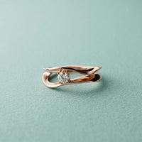 0.15 Ct Round Cut Moissanite Bypass Wave Ring for Women Rose Gold