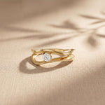 0.15 Ct Round Cut Moissanite Bypass Wave Ring for Women Gold