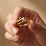 0.15 Ct Round Cut Moissanite Bypass Wave Ring for Women Gold