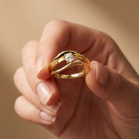 0.15 Ct Round Cut Moissanite Bypass Wave Ring for Women Gold