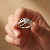 0.15 Ct Round Cut Moissanite Bypass Wave Ring for Women White