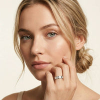 0.25 Ct Round Cut Moissanite Floral Accent Band Ring for Women White 