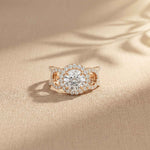 2.05 Ct Round Cut Moissanite Halo Link Engagement Ring for Women Rose Gold
