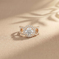 2.05 Ct Round Cut Moissanite Halo Link Engagement Ring for Women Rose Gold
