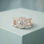 2.05 Ct Round Cut Moissanite Halo Link Engagement Ring for Women Rose Gold