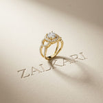 2.05 Ct Round Cut Moissanite Halo Link Engagement Ring for Women Gold
