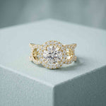 2.05 Ct Round Cut Moissanite Halo Link Engagement Ring for Women Gold