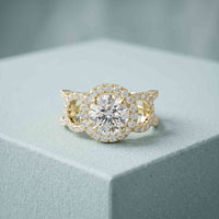 2.05 Ct Round Cut Moissanite Halo Link Engagement Ring for Women Gold