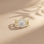 2.05 Ct Round Cut Moissanite Halo Link Engagement Ring for Women Gold