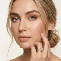 2.05 Ct Round Cut Moissanite Halo Link Engagement Ring for Women Gold