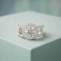 2.05 Ct Round Cut Moissanite Halo Link Engagement Ring for Women White