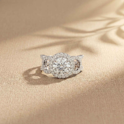 2.05 Ct Round Cut Moissanite Halo Link Engagement Ring for Women