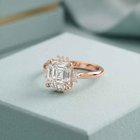 2.10 Ct Asscher Cut Moissanite Classic Solitaire Ring for Women Rose Gold