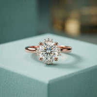 2.10 Ct Cushion Cut Moissanite Starburst Accent Ring for Women Rose Gold