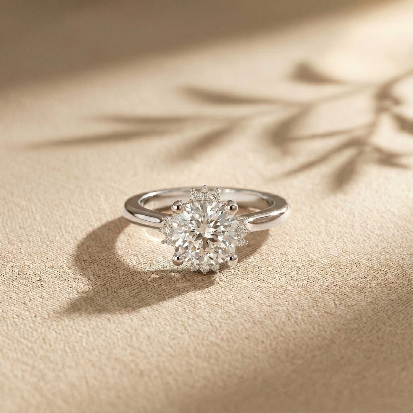 2.10 Ct Cushion Cut Moissanite Starburst Accent Ring for Women White
