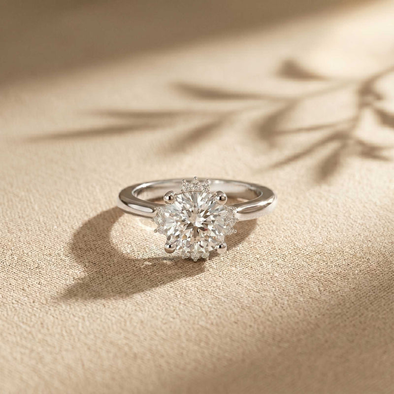 2.10 Ct Cushion Cut Moissanite Starburst Accent Ring for Women White