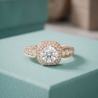1.85 Ct Round Cut Moissanite Vintage Halo Ring for Women Rose Gold