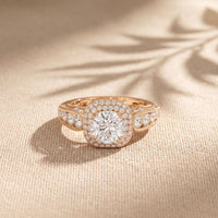 1.85 Ct Round Cut Moissanite Vintage Halo Ring for Women Rose Gold