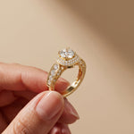 1.85 Ct Round Cut Moissanite Vintage Halo Ring for Women Gold