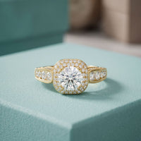 1.85 Ct Round Cut Moissanite Vintage Halo Ring for Women Gold