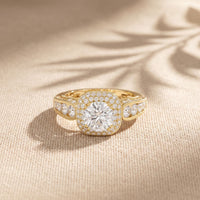 1.85 Ct Round Cut Moissanite Vintage Halo Ring for Women Gold