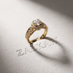 1.85 Ct Round Cut Moissanite Vintage Halo Ring for Women Gold