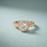 2.10 Ct Round Cut Moissanite Vintage Halo Engagement Ring for Women Rose Gold