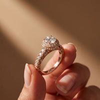 2.10 Ct Round Cut Moissanite Vintage Halo Engagement Ring for Women Rose Gold