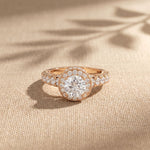 2.10 Ct Round Cut Moissanite Vintage Halo Engagement Ring for Women Rose Gold