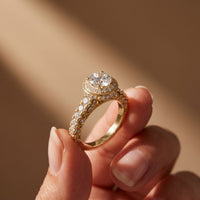 2.10 Ct Round Cut Moissanite Vintage Halo Engagement Ring for Women Gold