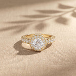 2.10 Ct Round Cut Moissanite Vintage Halo Engagement Ring for Women Gold
