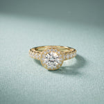 2.10 Ct Round Cut Moissanite Vintage Halo Engagement Ring for Women Gold