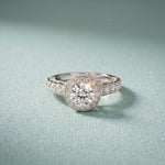 2.10 Ct Round Cut Moissanite Vintage Halo Engagement Ring for Women White