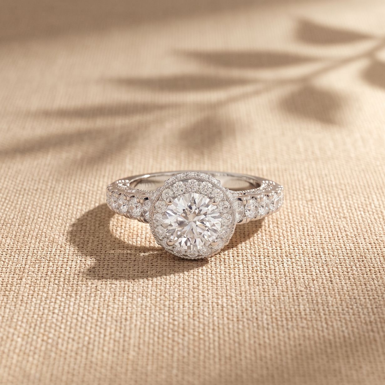 2.10 Ct Round Cut Moissanite Vintage Halo Engagement Ring for Women White