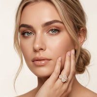 1.05 Ct Round Cut Moissanite Petal Cluster Ring for Women Rose Gold