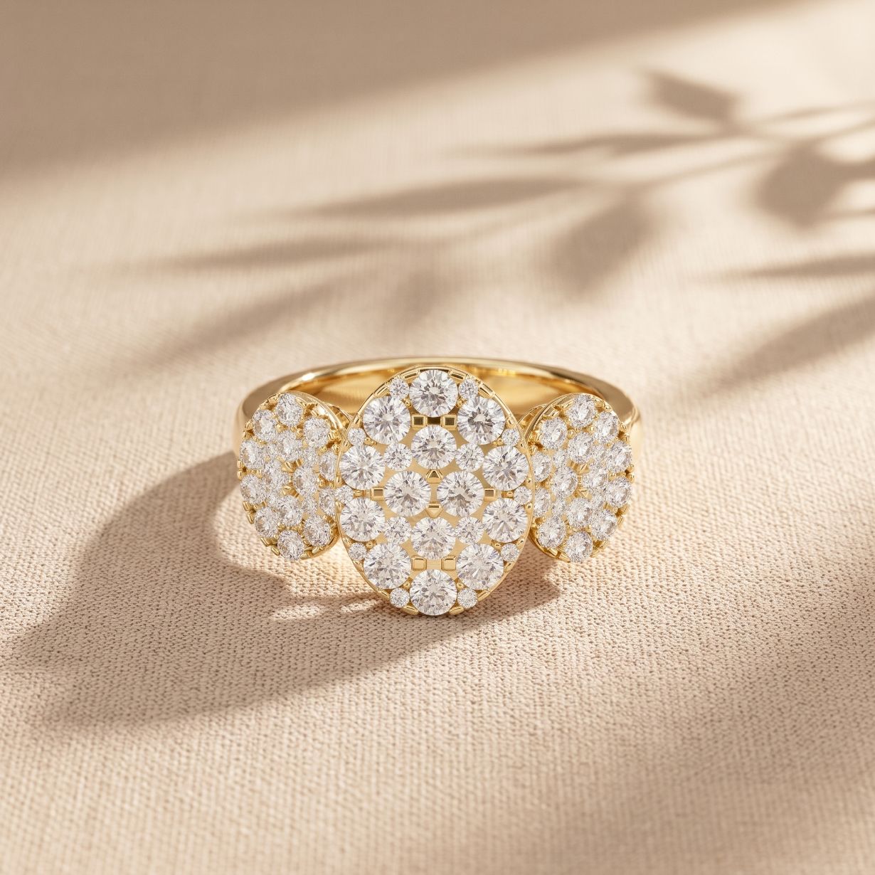 1.05 Ct Round Cut Moissanite Petal Cluster Ring for Women Gold