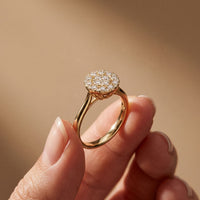 0.45 Ct Round Cut Moissanite Cluster Halo Solitaire Ring for Women Gold